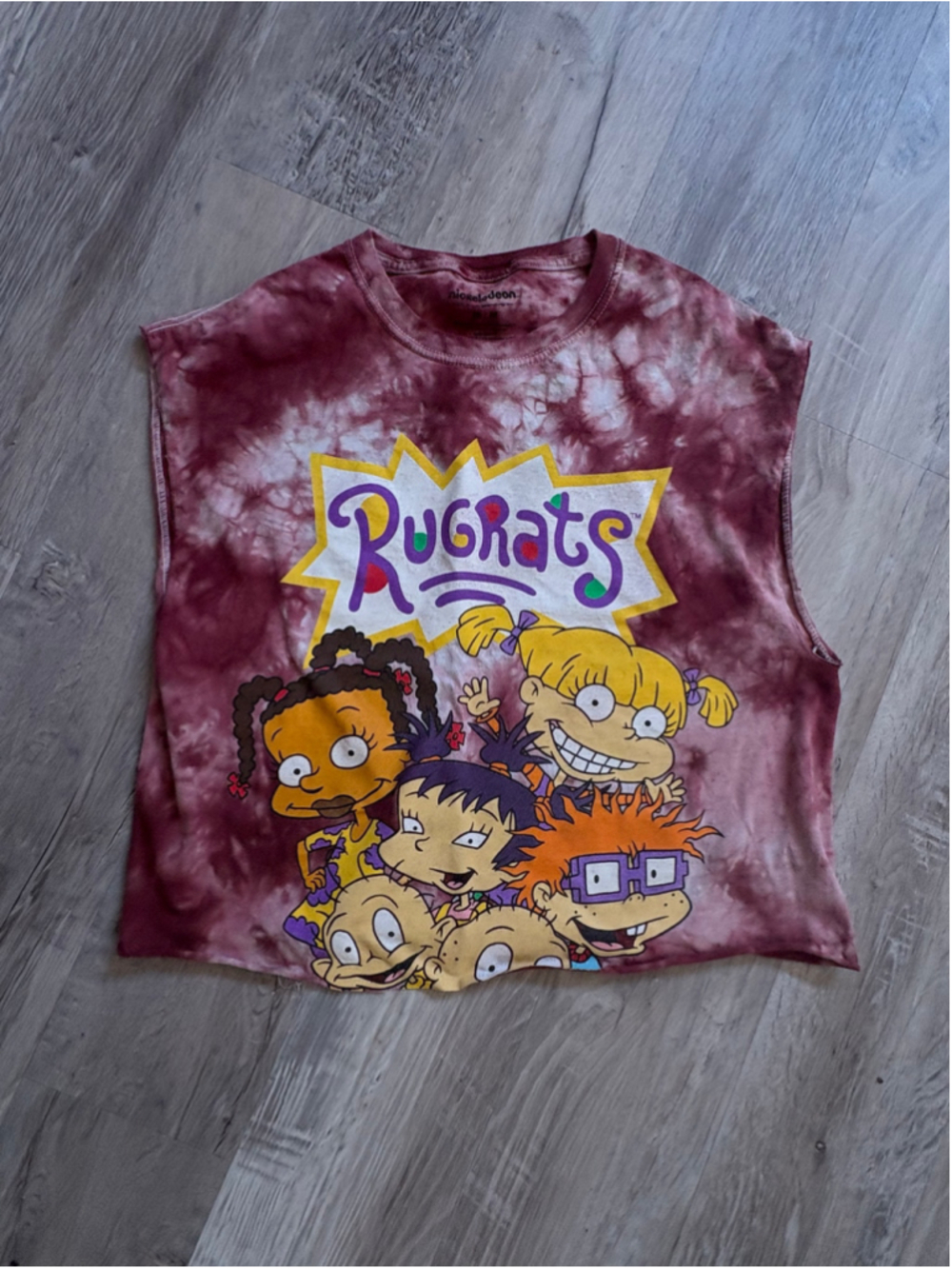 Vintage Style Nickelodeon Rugrats Tie Dye Cropped Muscle Tank Top Size M
